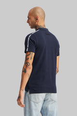 Navy Blue Shoulder Tape Polo T-Shirt Pic 3