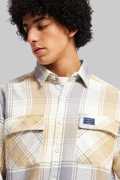 Beige Plaid Check Shacket Pic 3