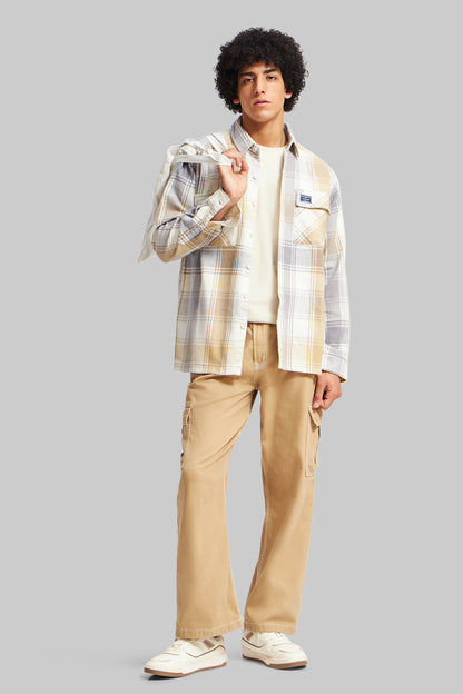 Beige Plaid Check Shacket Pic 5