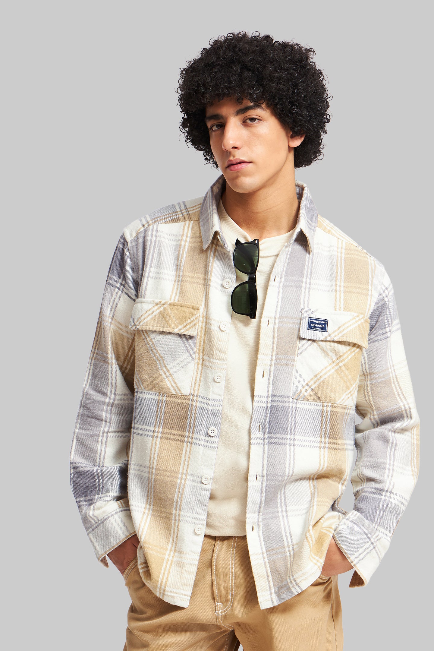 Beige Plaid Check Shacket Pic 1