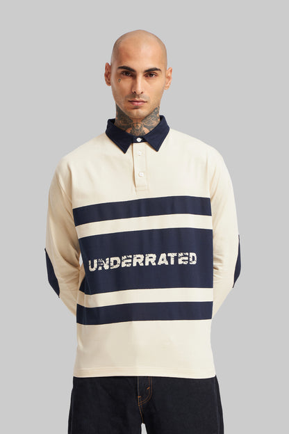 White and Navy Printed Polo Pic 1