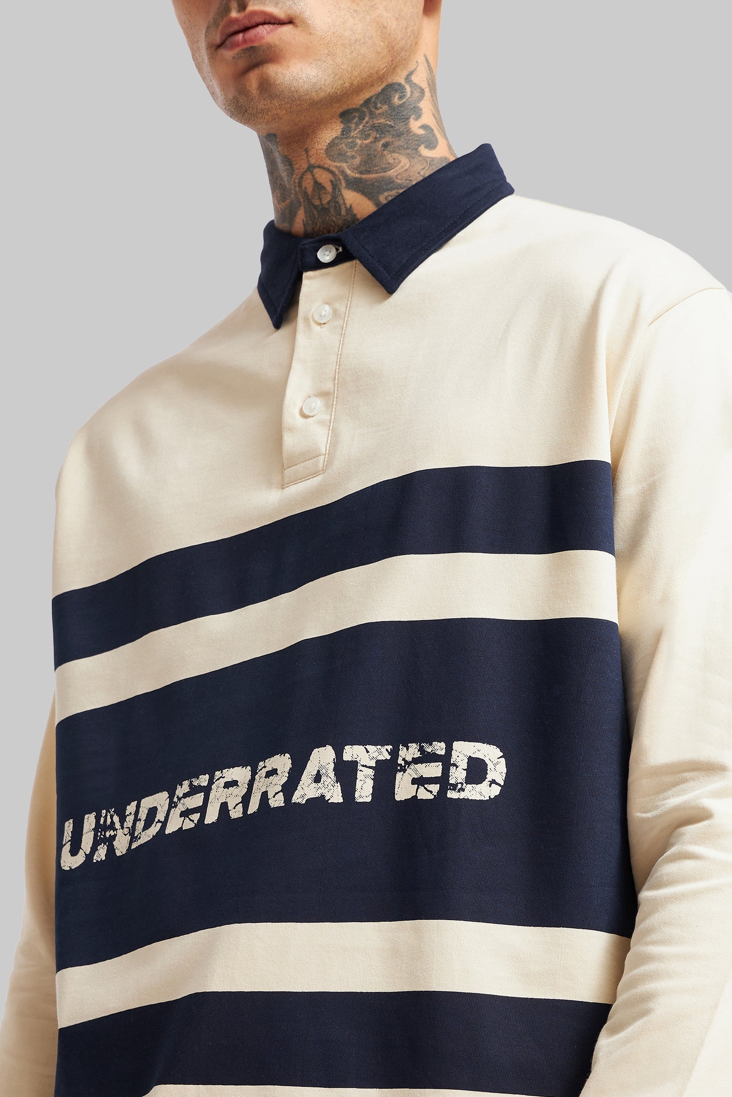 White and Navy Printed Polo Pic 2