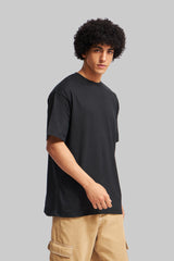 Solid Black Half Sleeves T-Shirt For Men Oversized Fit Pic 4