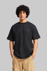 Solid Black Half Sleeves T-Shirt For Men Oversized Fit Pic 1