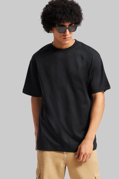 Solid Black Half Sleeves T-Shirt For Men Oversized Fit Pic 5