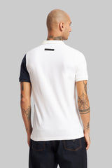 White Colourblocked Polo T-Shirt Pic 3