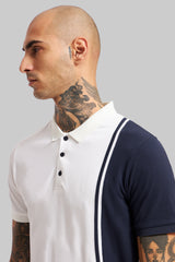 White Colourblocked Polo T-Shirt Pic 2