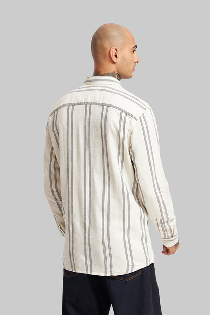 Off White Striped Textured Shirt Pic 2