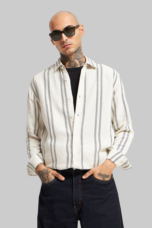 Off White Striped Textured Shirt Pic 1