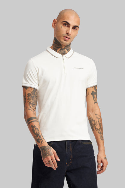 Off White Zipper Placket Polo T-Shirt Pic 4