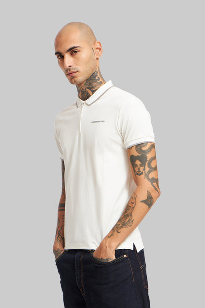 Off White Zipper Placket Polo T-Shirt Pic 5