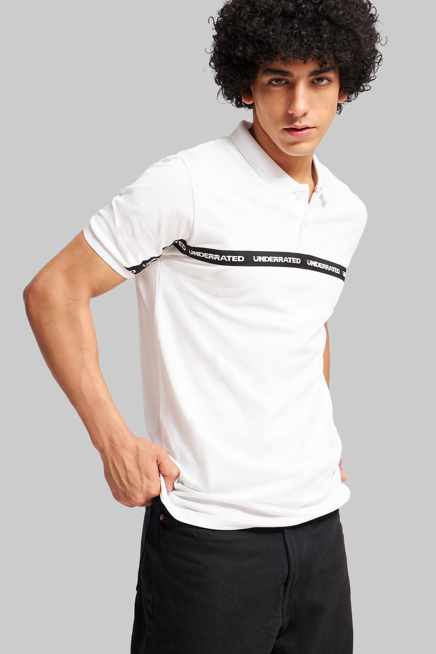 White Logo Tape Polo T-Shirt Pic 4