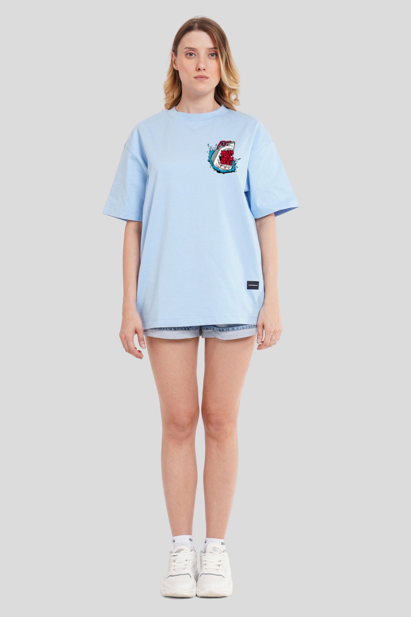 Happy Hour Powder Blue Printed T-Shirt Women Oversized Fit