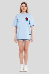 Happy Hour Powder Blue Printed T-Shirt Women Oversized Fit