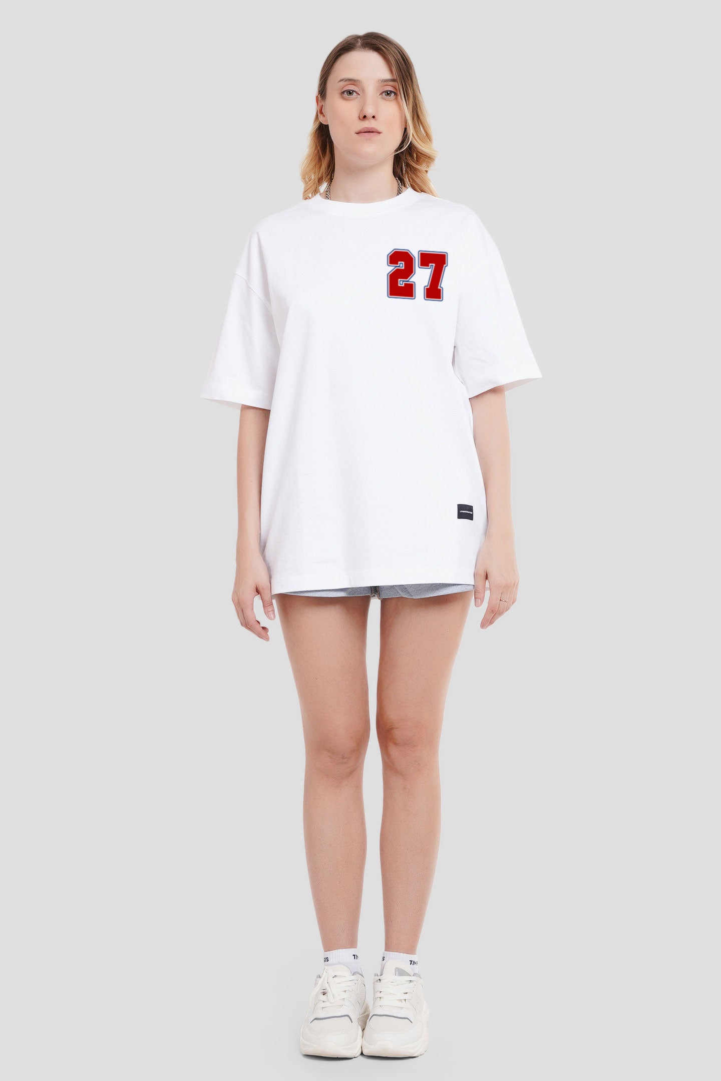 27 White Printed T-Shirt Women Oversized Fit