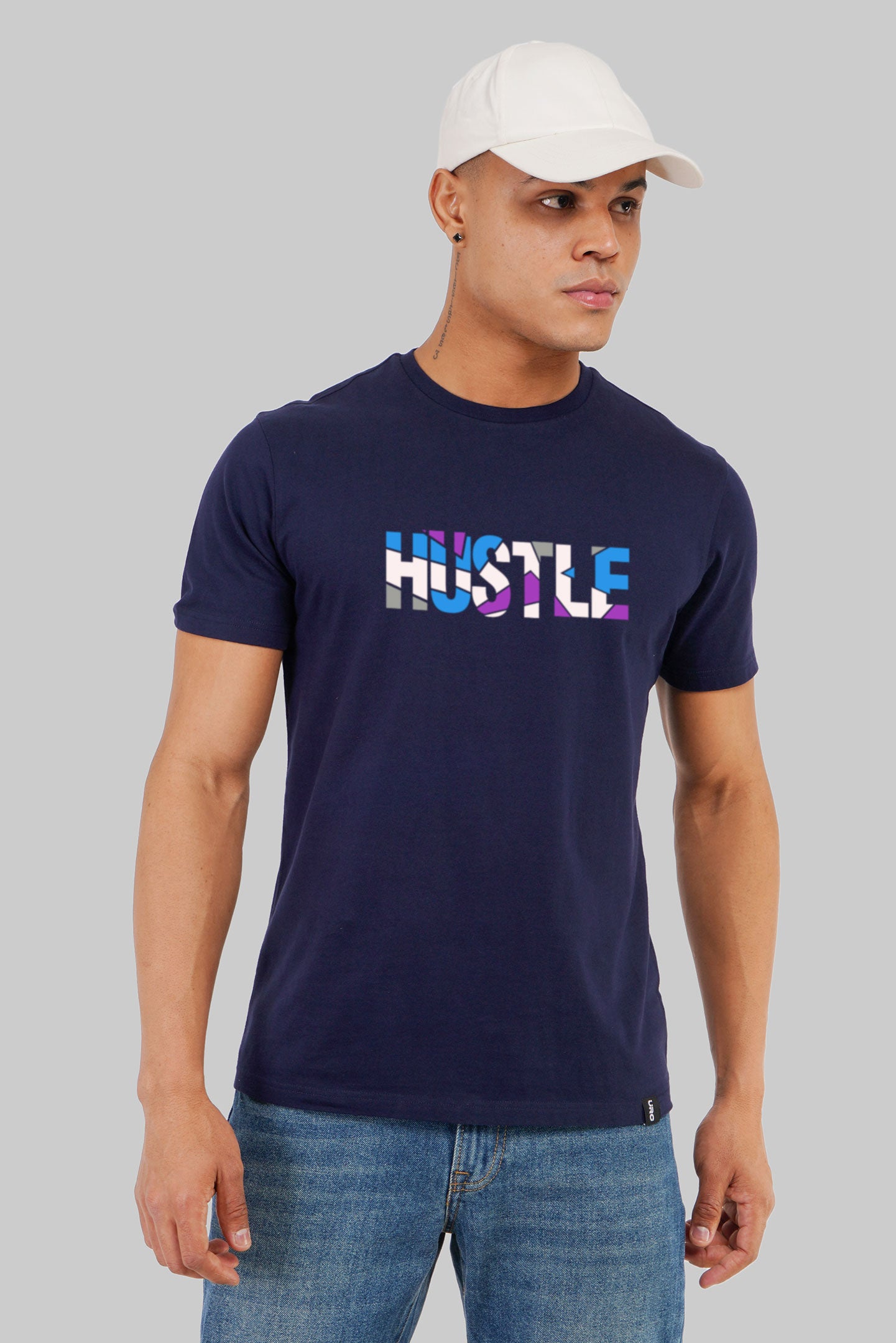 Hustle Navy Blue Regular Fit T-Shirt Men