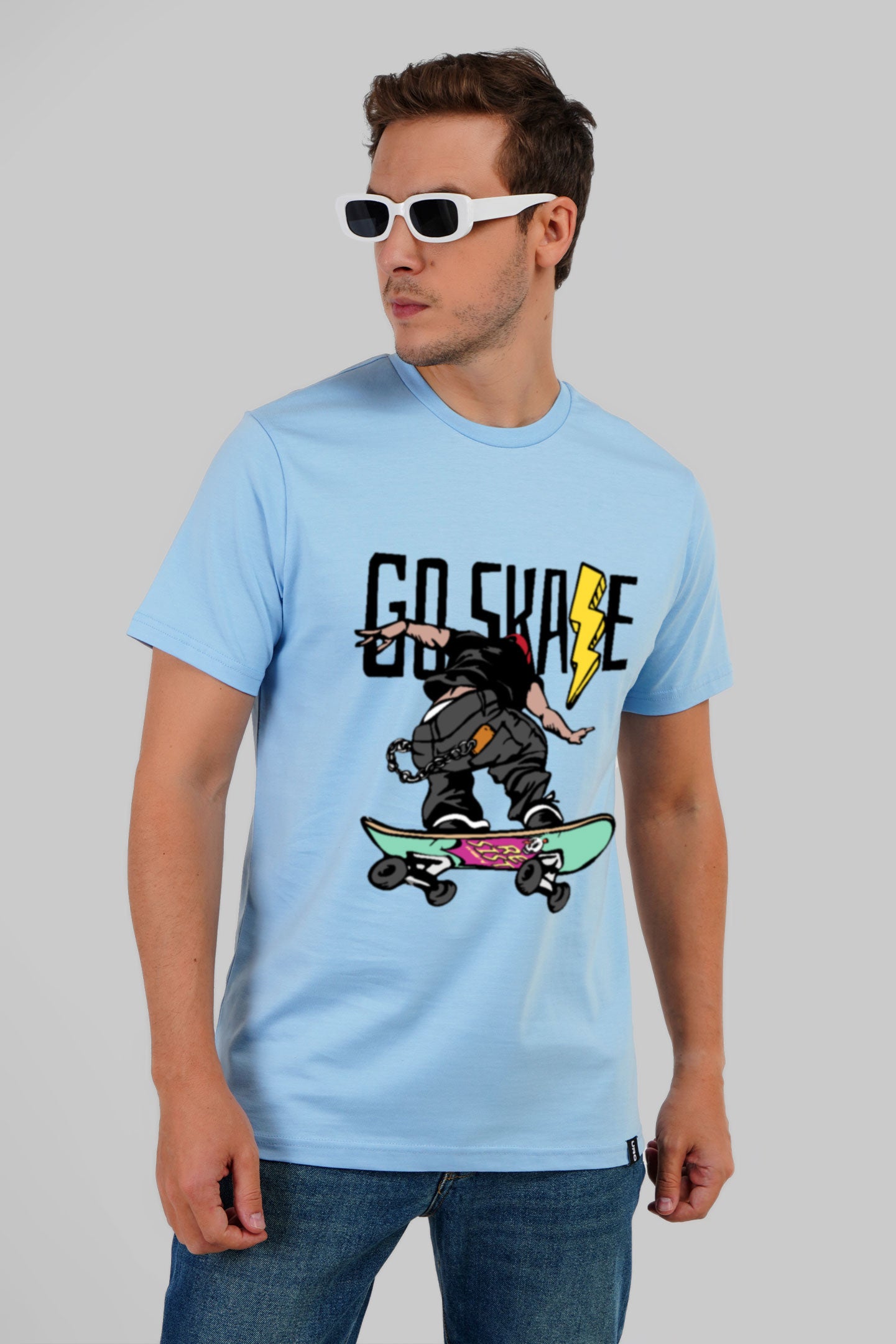 Go Skate Powder Blue Regular Fit T-Shirt Men