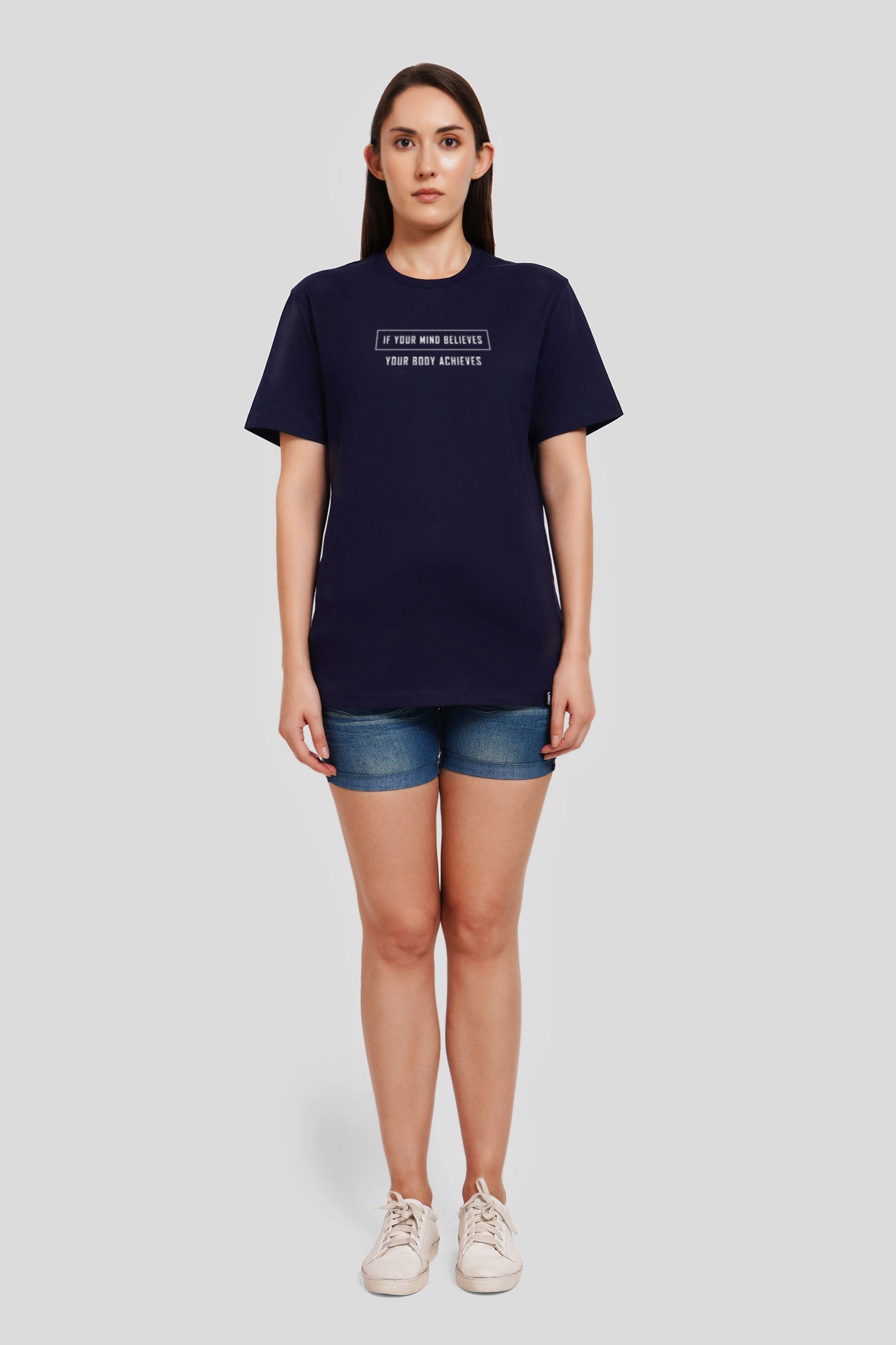 Believe To Achieve Quote Navy Blue Printed T-Shirt