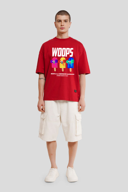 Woops Red Printed T Shirt Men Baggy Fit With Front Design Pic 4