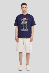 Underdog Navy Blue Printed T Shirt Men Oversized Fit With Front And Back Design Pic 4