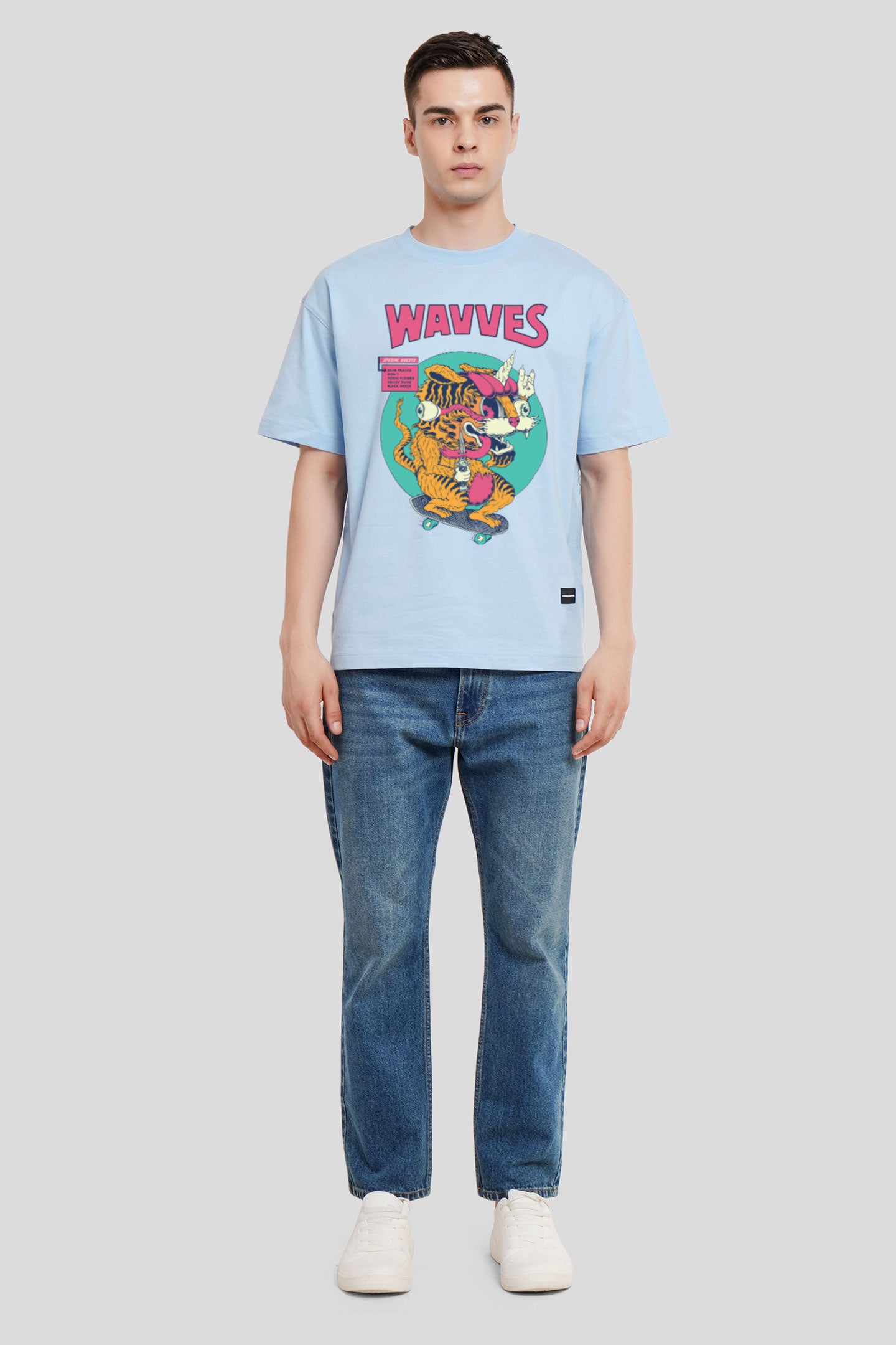 Wavves Powder Blue Printed T Shirt Men Oversized Fit With Front Design Pic 2