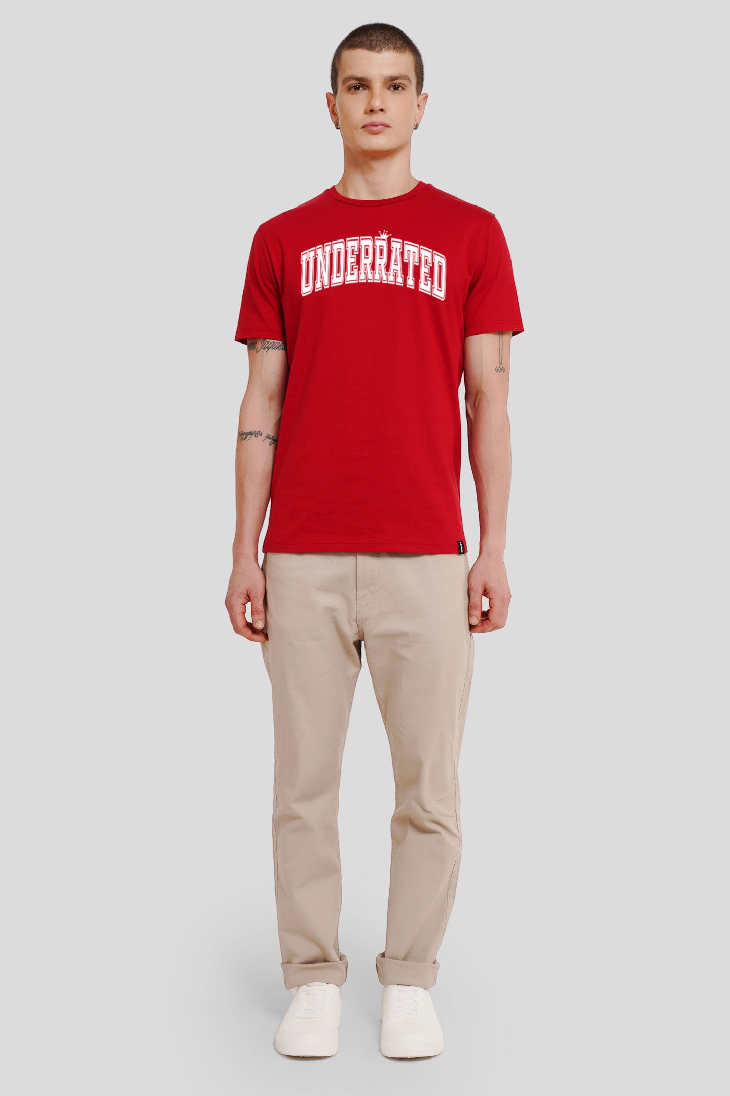 Underrated Minimalist Typography Red Printed T-Shirt