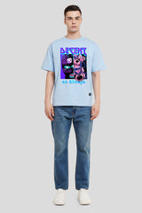 Decent Powder Blue Printed T Shirt Men Oversized Fit With Front Design Pic 2