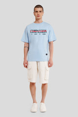 Compassion Powder Blue Printed T Shirt Men Oversized Fit With Front Design Pic 2
