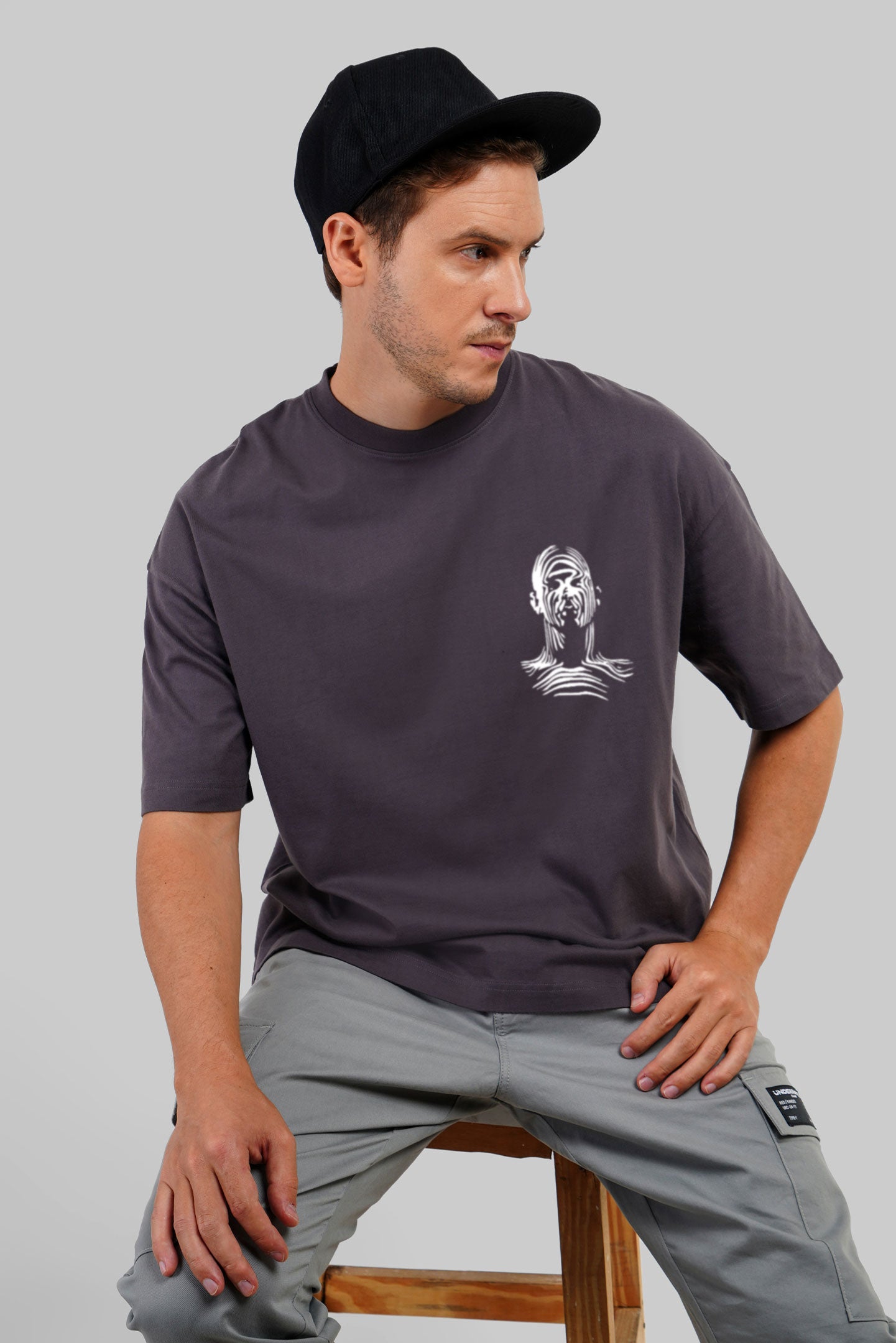 Deep Dark Grey Baggy Fit T-Shirt Men