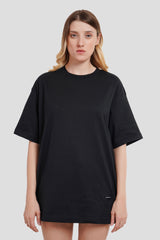 Different Appearance Black Printed T-Shirt Women Oversized Fit With Back Design Pic 2