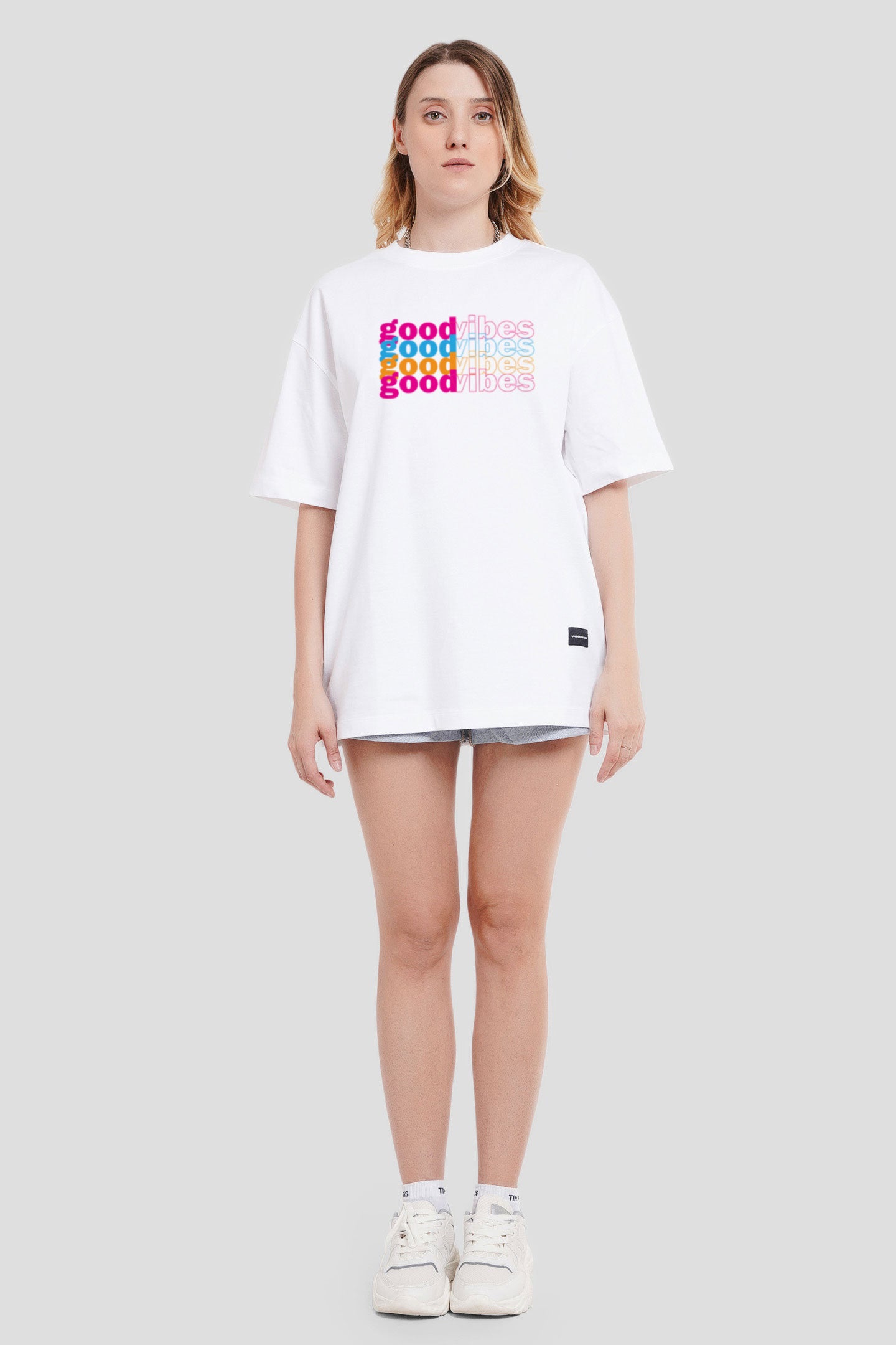 Good Vibes White Printed T-Shirt