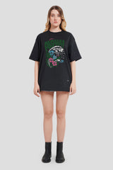 Aloha Black Printed T-Shirt Women Oversized Fit