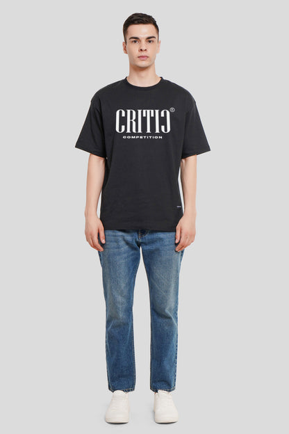 Critic Black Printed T Shirt Men Oversized Fit With Front Design Pic 2