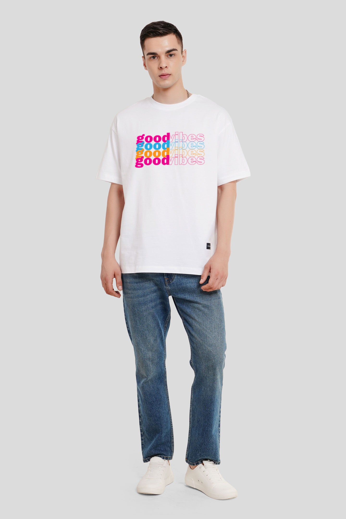 Good Vibes White Printed T-Shirt