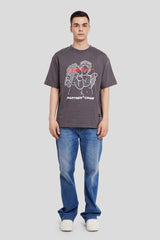 Partner N Crime Dark Grey Printed T Shirt Men Oversized Fit With Front Design Pic 2