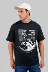 Astronaut On Moon Black Oversized Fit T-Shirt Men