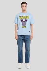 Koala Fun Powder Blue Printed T Shirt Men Oversized Fit With Front Design Pic 2