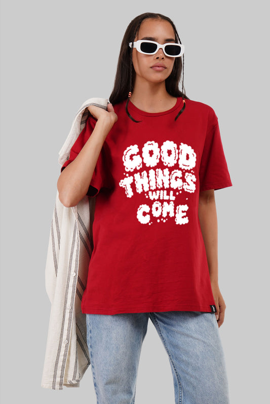 Good Things Graphic Red Boyfriend Fit T-Shirt Women Pic 1