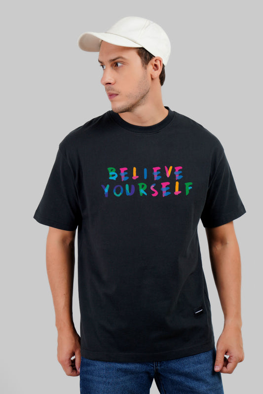 Believe In Yourself Black Oversized Fit T-Shirt Men Pic 1