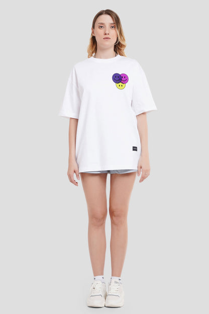 Three Smiley White Printed T-Shirt