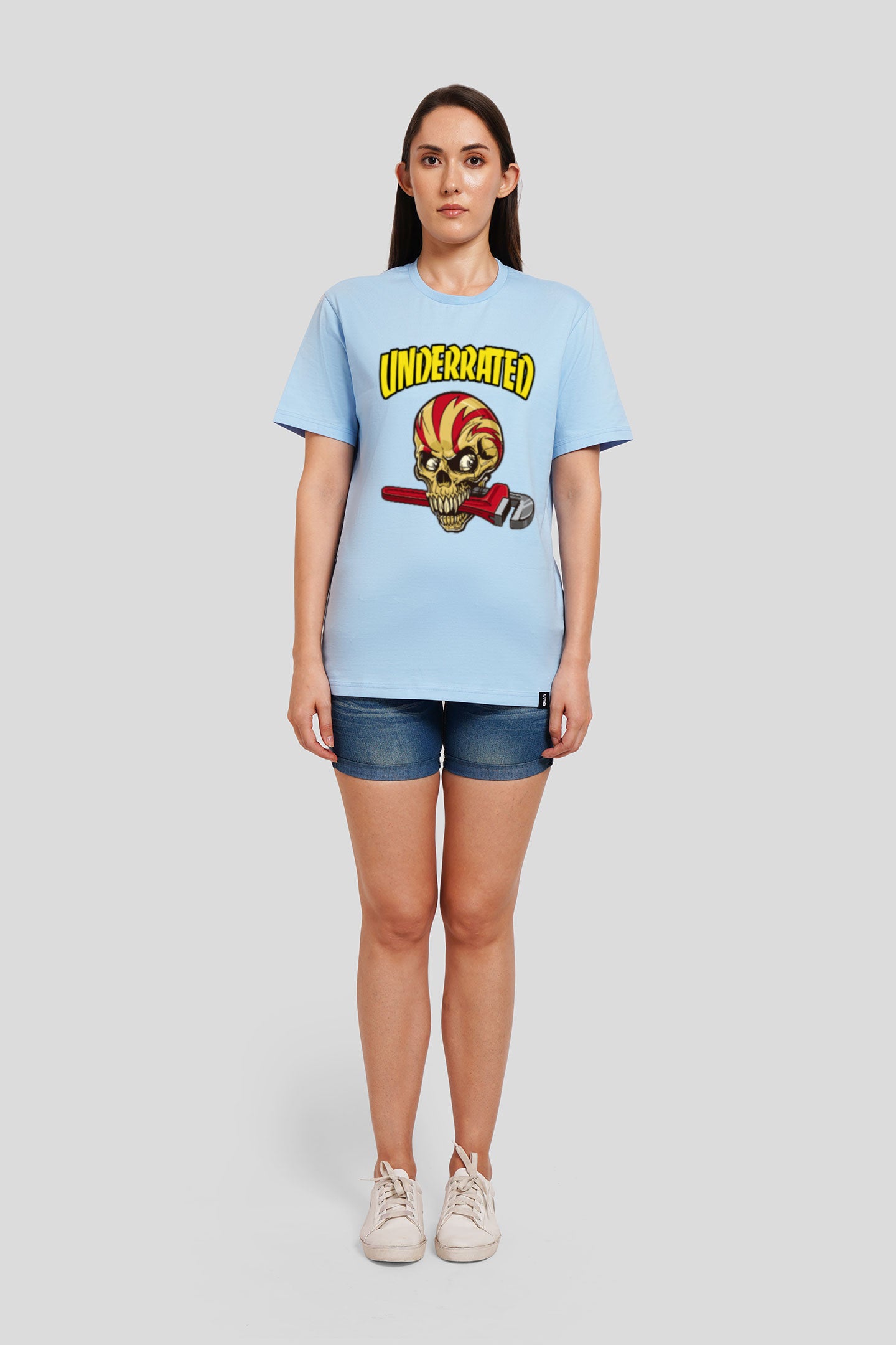 Underrated Skullanic Powder Blue Printed T-Shirt