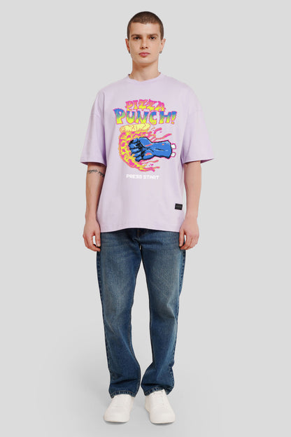 Pizza Punch Lilac Printed T Shirt Men Baggy Fit With Front Design Pic 1