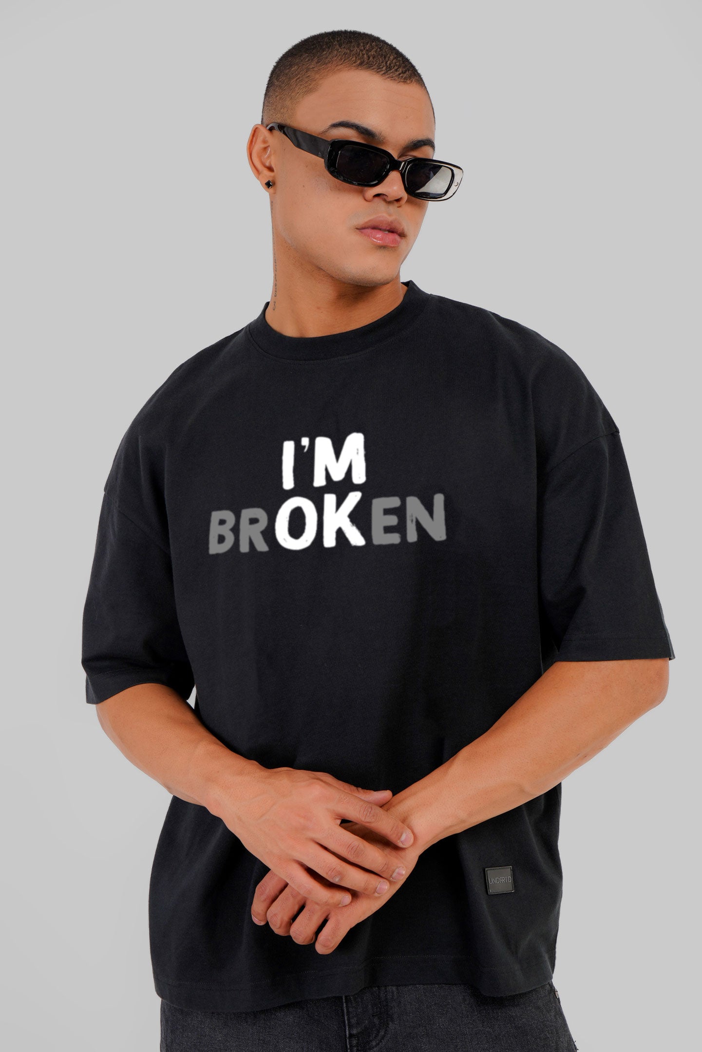 I Am Okay Black Baggy Fit T-Shirt Men Pic 1