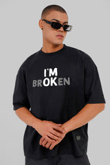 I Am Okay Black Baggy Fit T-Shirt Men Pic 1