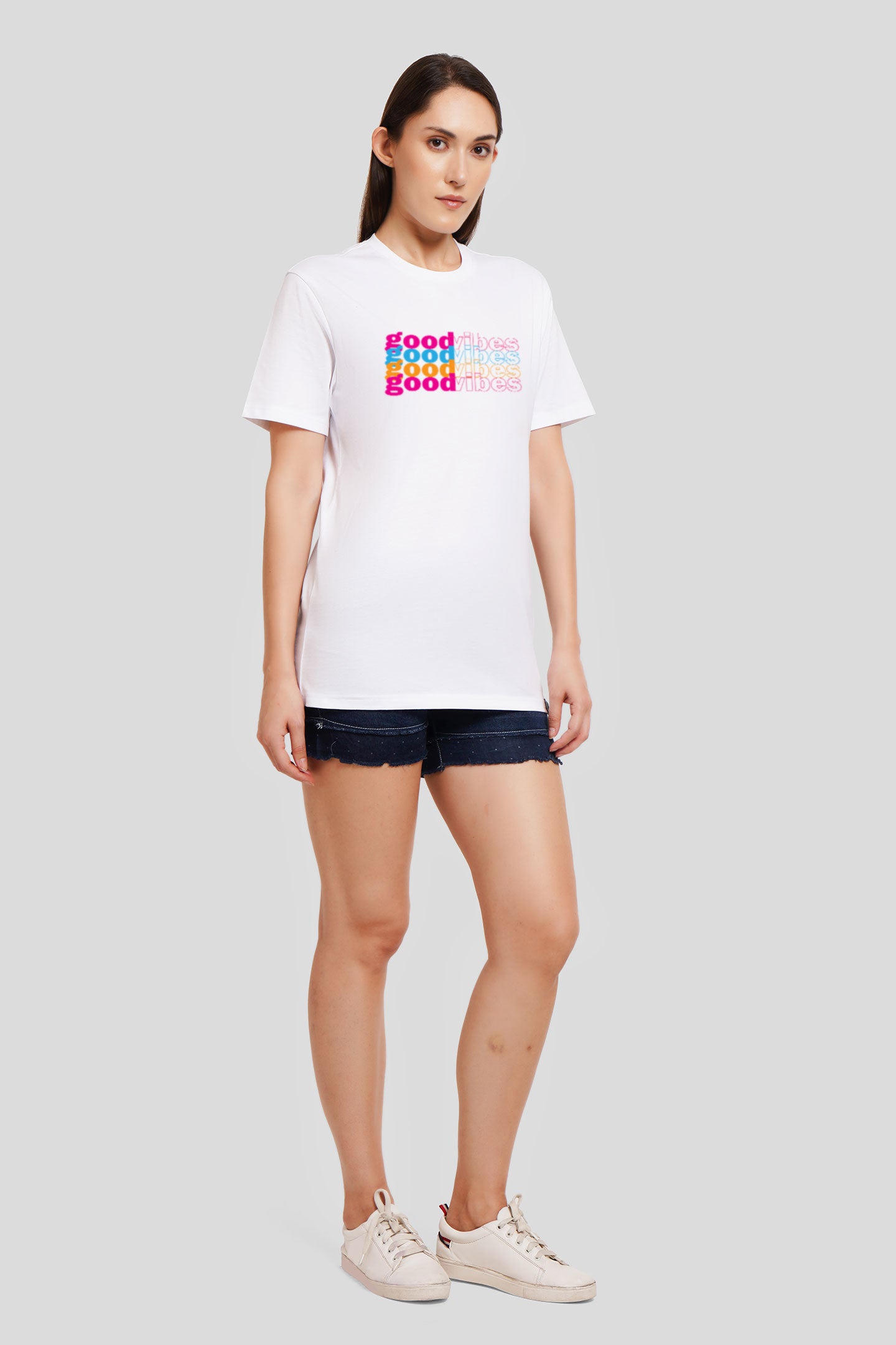 Good Vibes White Printed T-Shirt