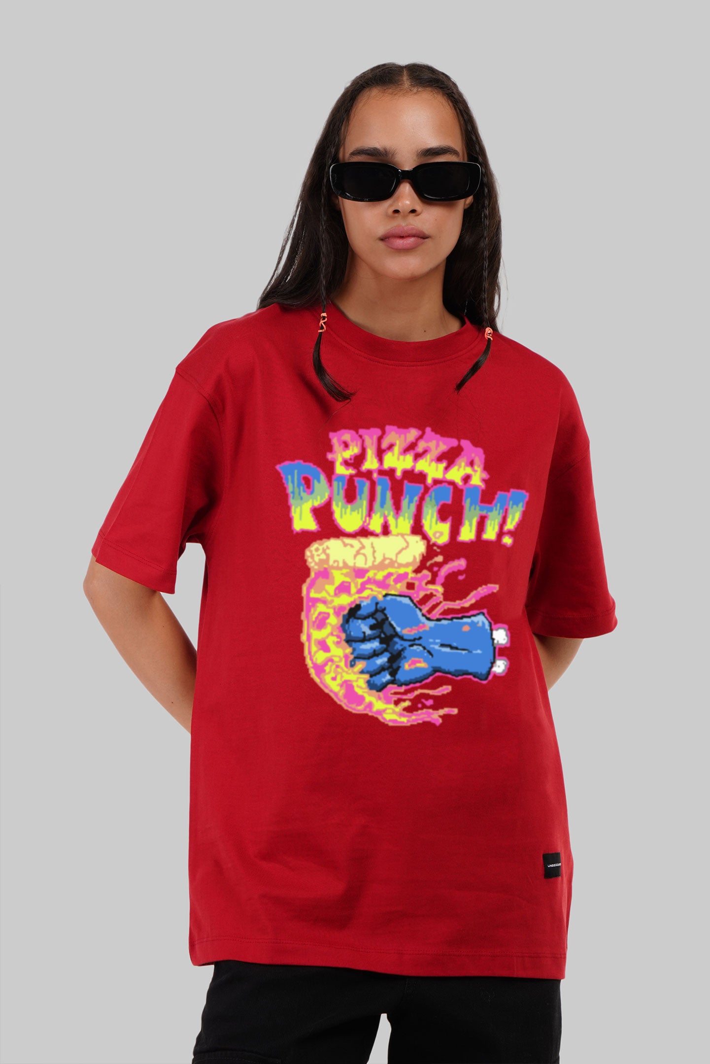 Pizza Punch Red Printed T-Shirt Women Oversized Fit