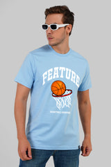 Feature Powder Blue Regular Fit T-Shirt Men