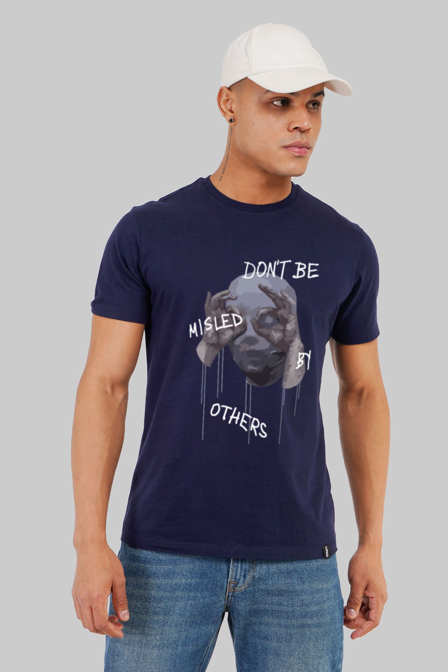 Not Be Misled By Others Navy Blue Printed T-Shirt