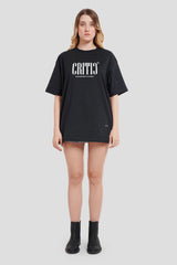 Critic Black Printed T-Shirt Women Oversized Fit With Front Design Pic 4