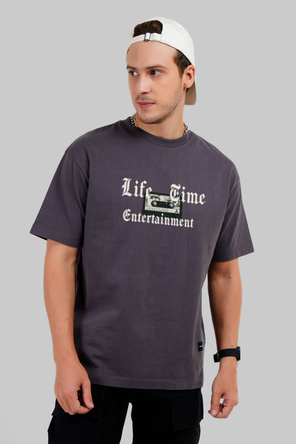 Entertainment Dark Grey Oversized Fit T-Shirt Men